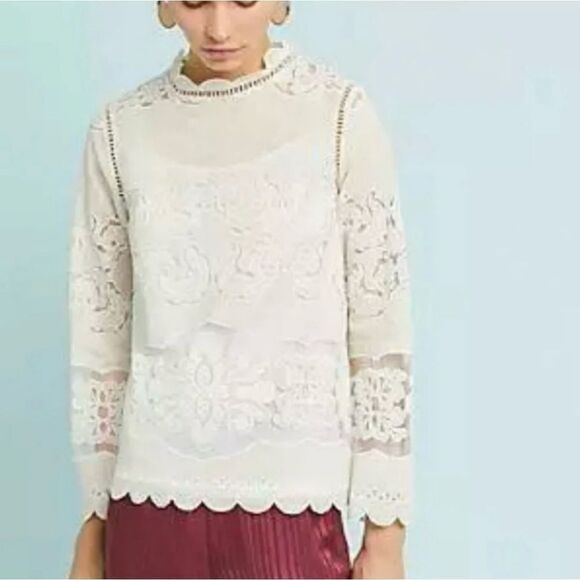 James Coviello Anthropologie Alice Lace Blouse Size 8 - Picture 1 of 9